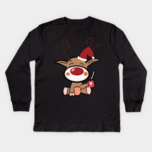 Morning Coffee Snowy Rudolf Kids Long Sleeve T-Shirt